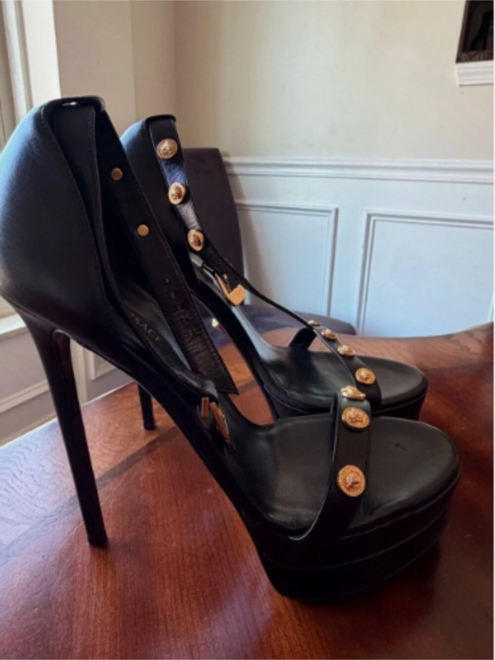 Versace Black Leather Medusa Platform Stiletto Sandals Women's EU 41